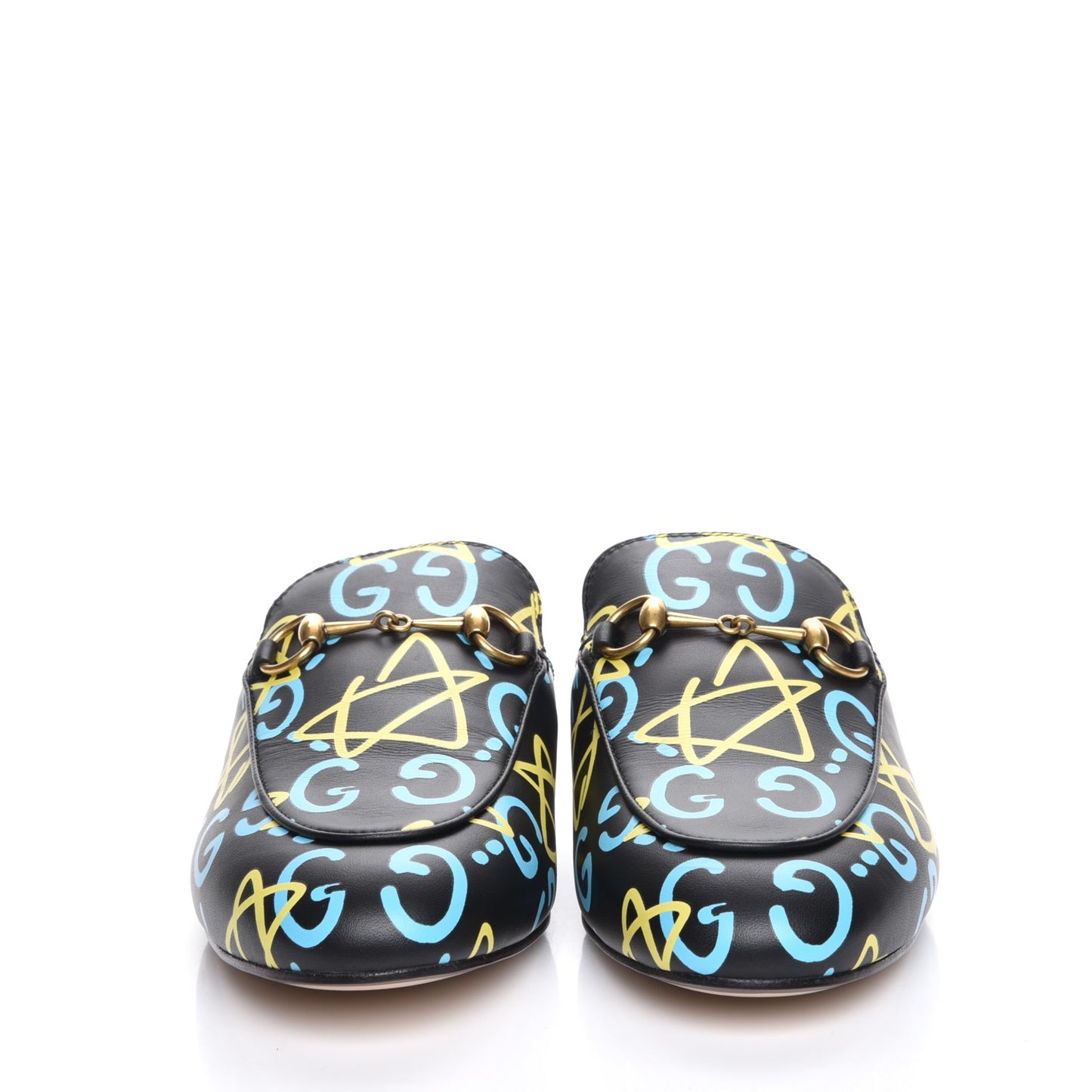 Calfskin GucciGhost Print Womens Princetown Slippers 38.5 Black New Acquamarine