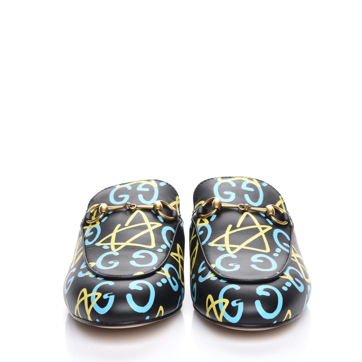 Gucci Calfskin GucciGhost Print Womens Princetown Slippers 38.5 Black New Acquamarine 2 of 9