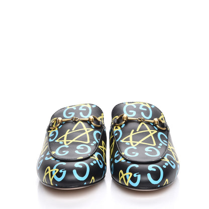 Gucci Calfskin GucciGhost Print Womens Princetown Slippers 38.5 Black New Acquamarine 2 of 9