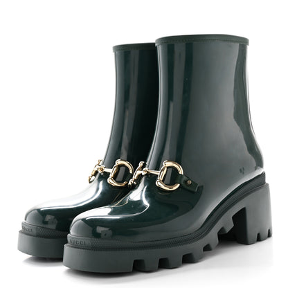 Gucci Rubber Womens Horsebit Ankle Boots 38 Vintage Green 3 of 15