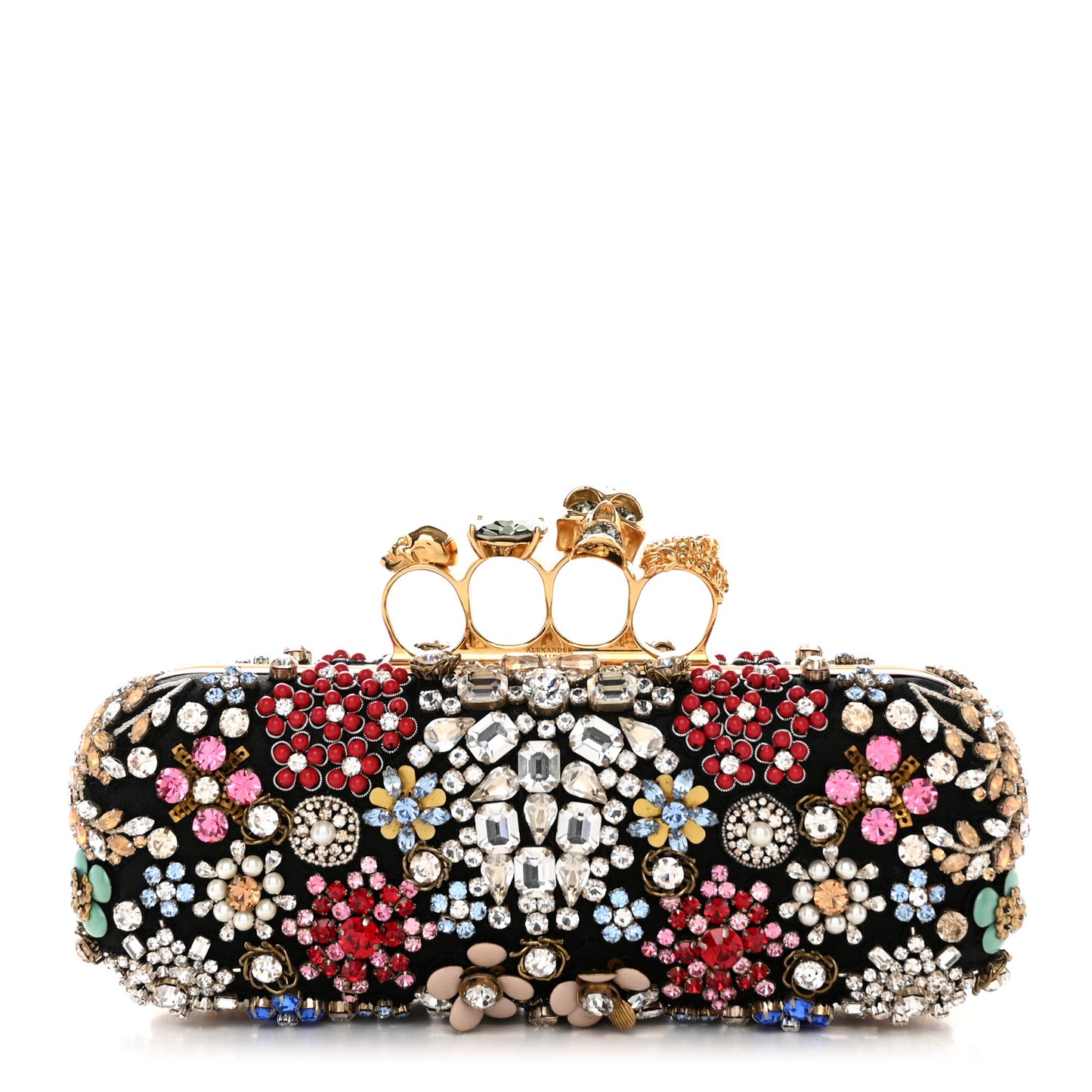 Silk Crystal Knucklebox Clutch Black