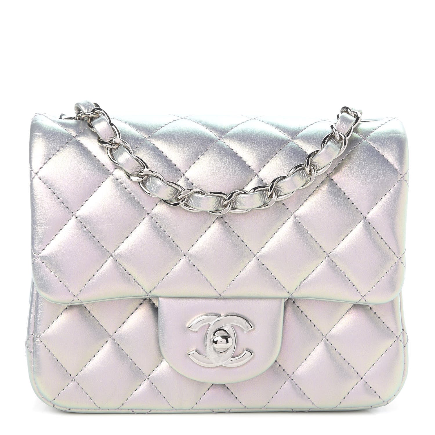 Chanel Iridescent Calfskin Quilted Mini Square Flap Light Purple 1 of 11