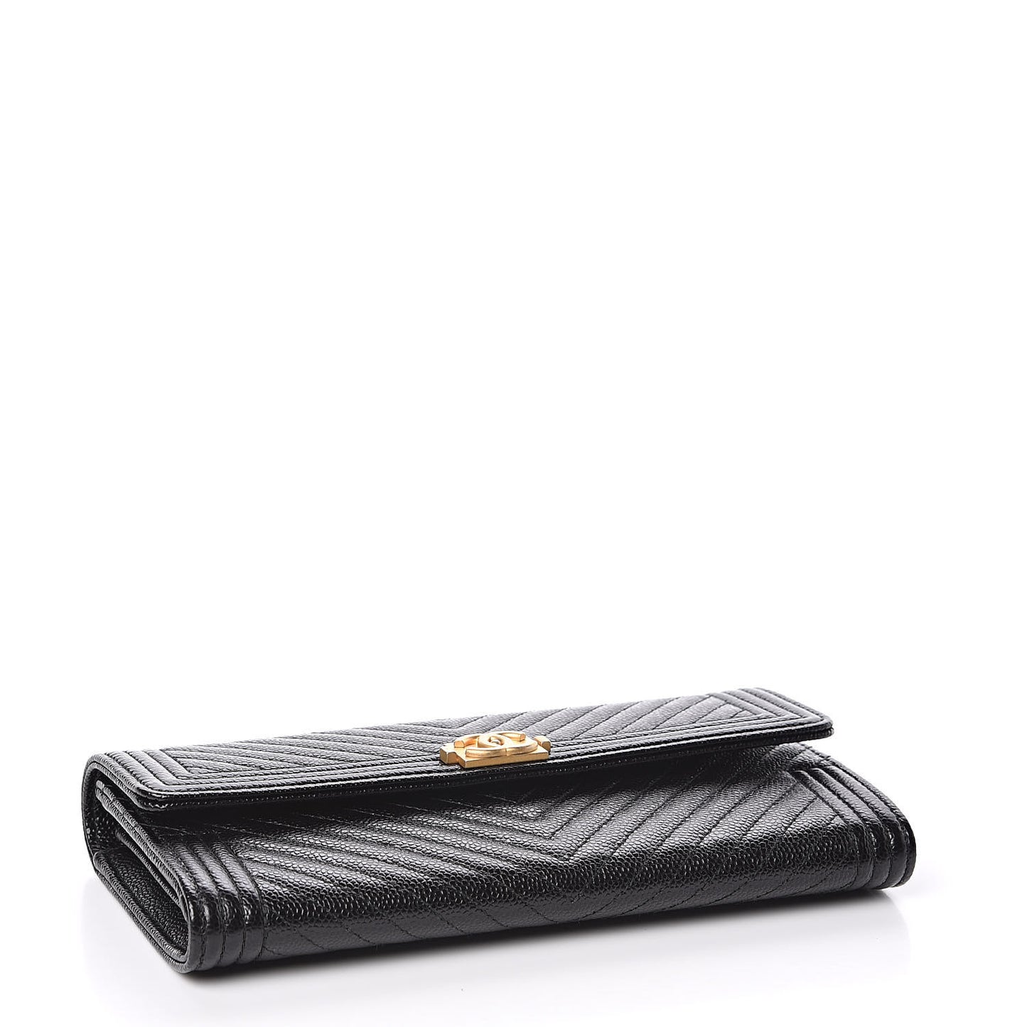 Caviar Chevron Quilted Boy Flap Wallet Black
