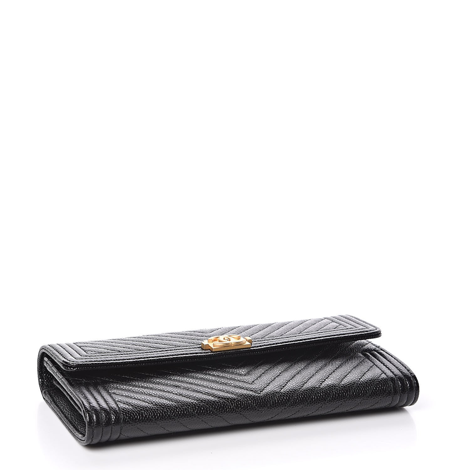 Chanel Caviar Chevron Quilted Boy Flap Wallet Black 4 of 9