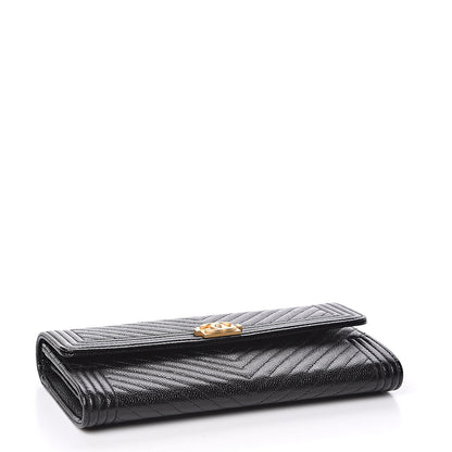 Chanel Caviar Chevron Quilted Boy Flap Wallet Black 4 of 9