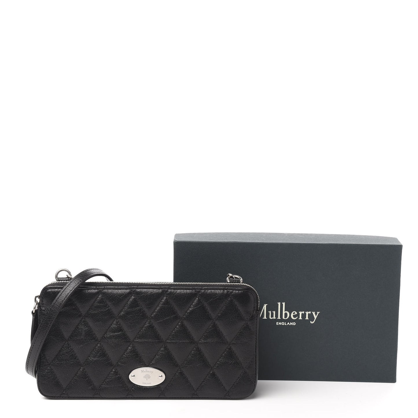 Shiny Buffalo Quilted Plaque Wallet on Chain Black