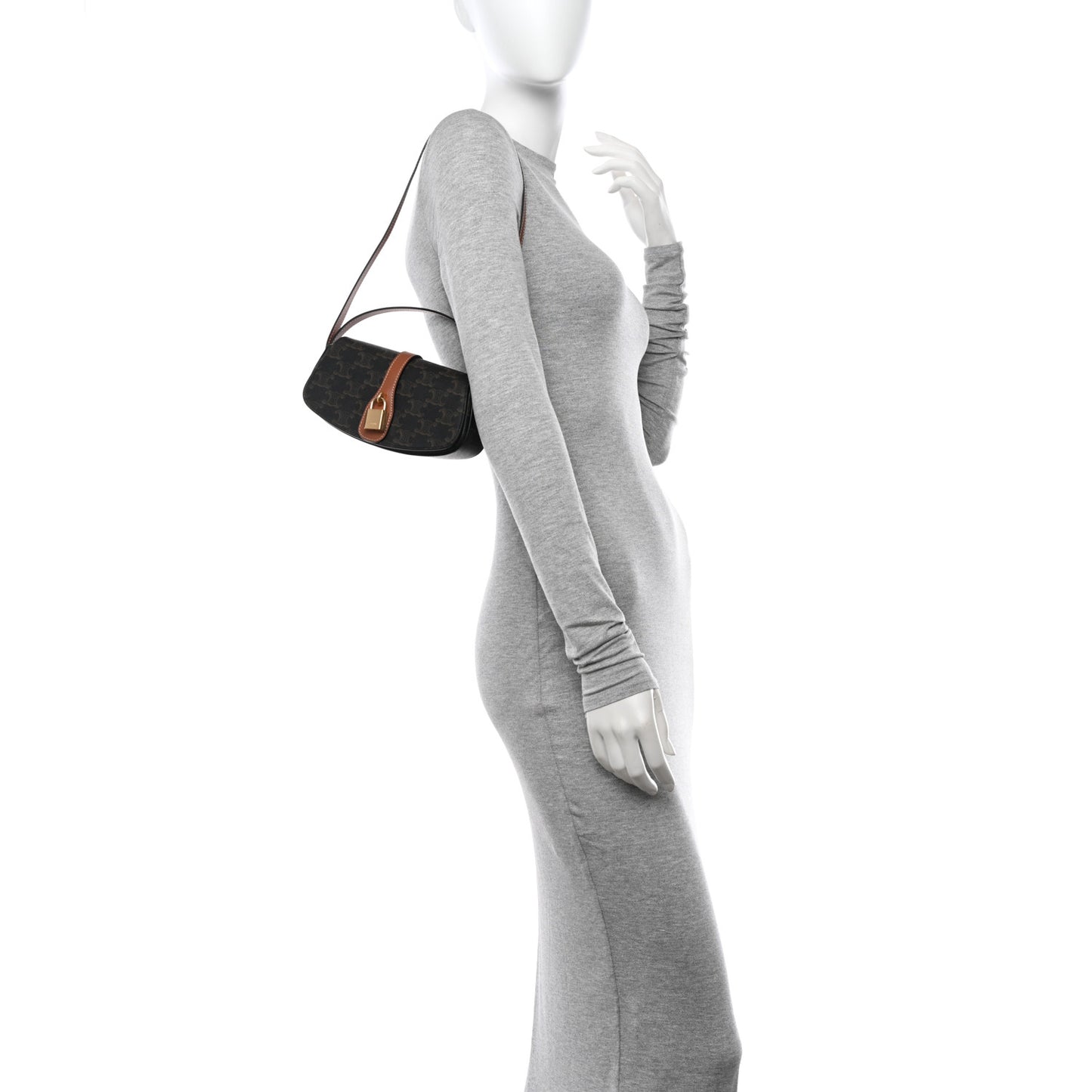 Triomphe Canvas Calfskin Tabou Clutch on Strap Tan