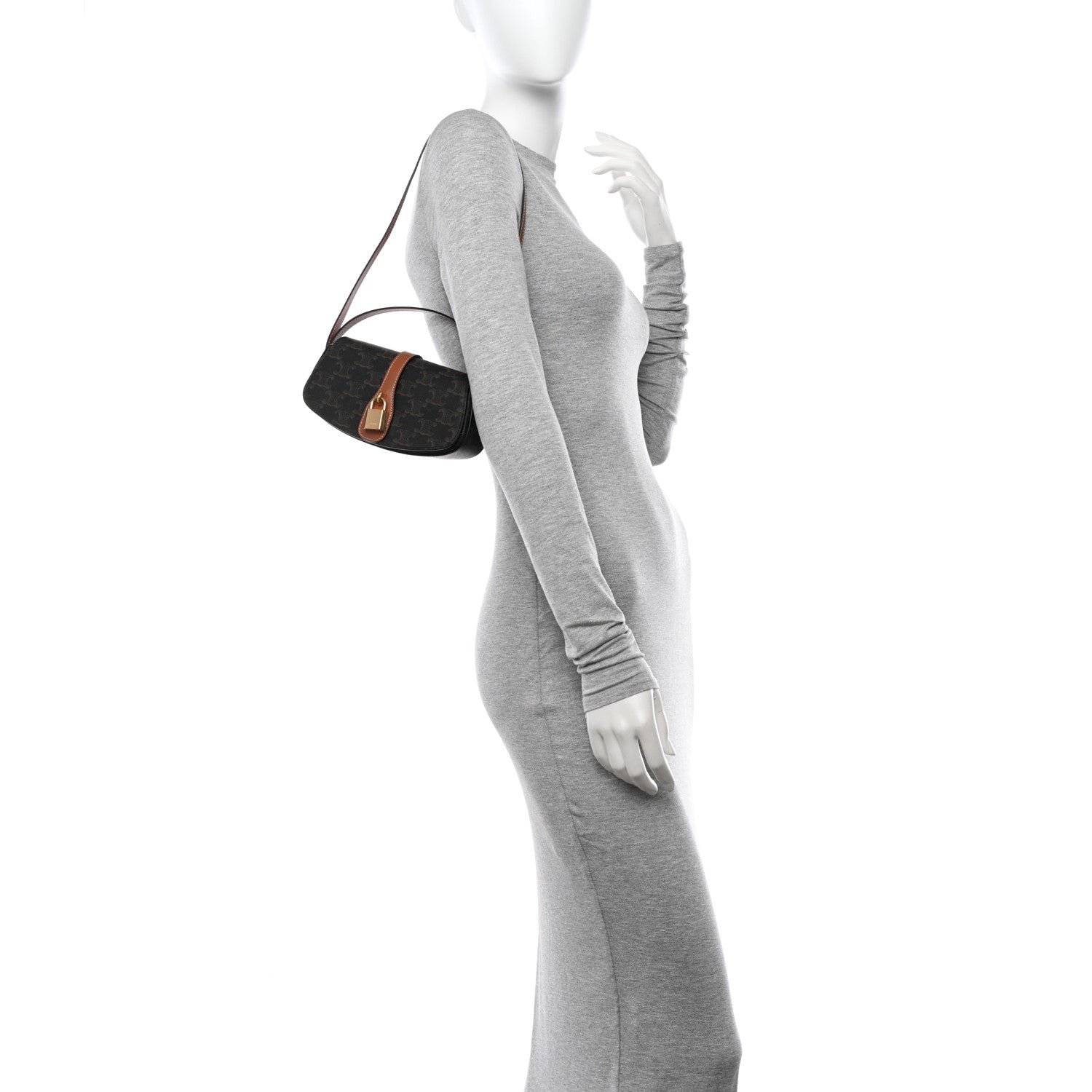 Celine Triomphe Canvas Calfskin Tabou Clutch on Strap Tan 2 of 10