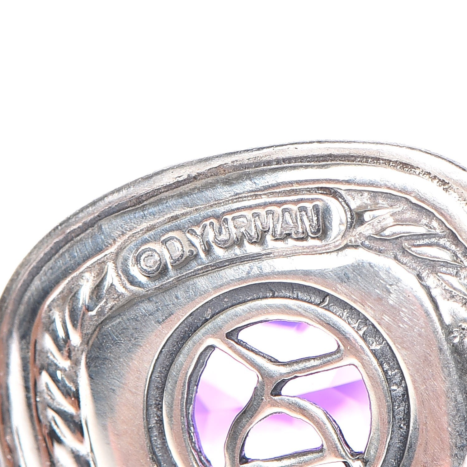David Yurman Sterling Silver 14K Yellow Gold Amethyst 12mm Albion Enhancer Pendant 4 of 9