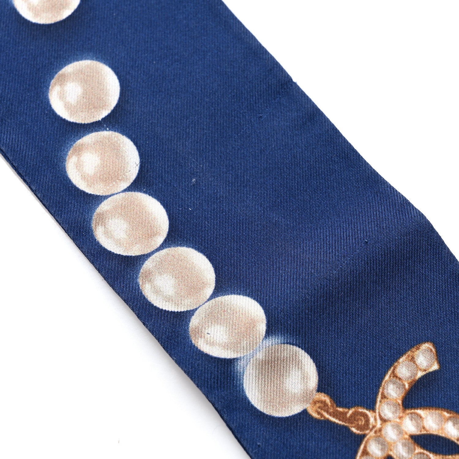 Chanel Silk Pearl CC Slim Bandeau Scarf Navy 3 of 3
