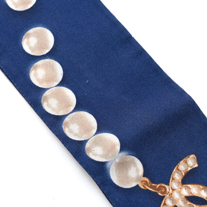 Chanel Silk Pearl CC Slim Bandeau Scarf Navy 3 of 3
