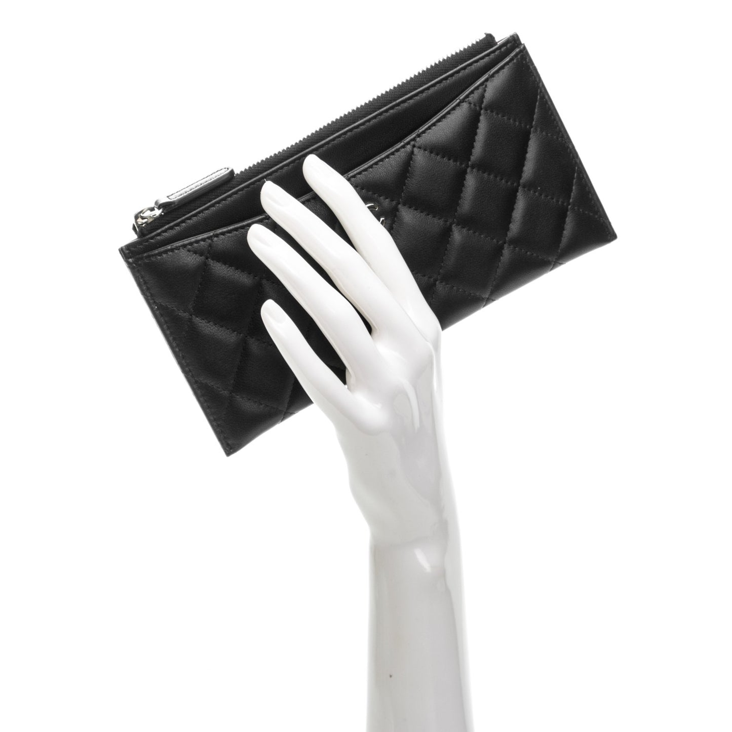 Lambskin Quilted Zip Pouch Black