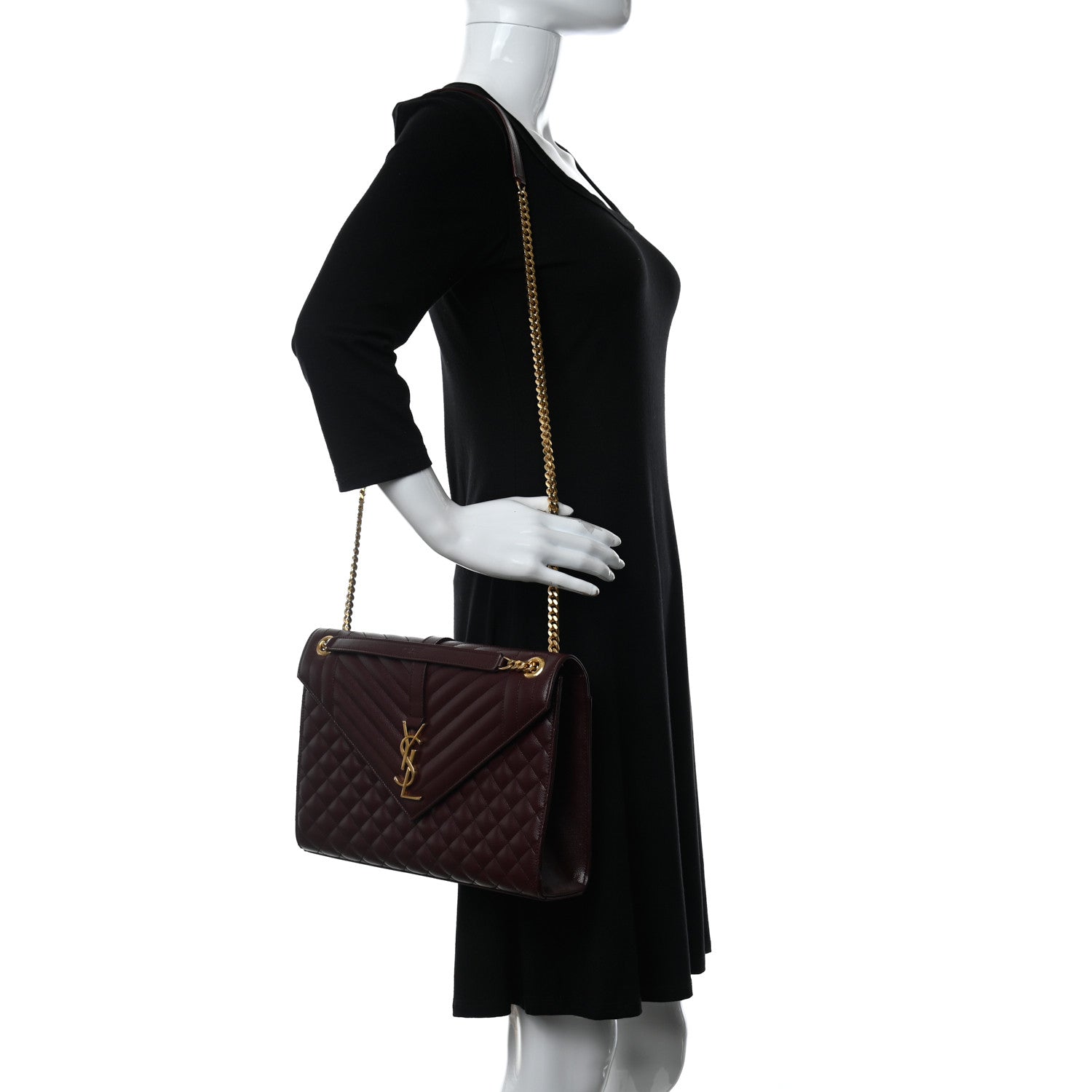Saint Laurent Grain De Poudre Mixed Matelasse Large Triquilt Monogram Satchel Rouge Legion 2 of 7