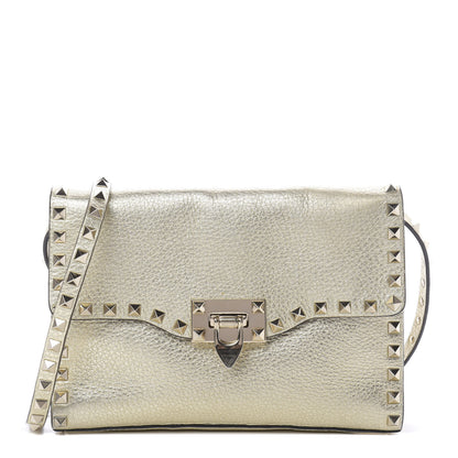 Valentino Garavani Metallic Pebbled Calfskin Medium Rockstud Flip Lock Crossbody Bag Platino 1 of 14
