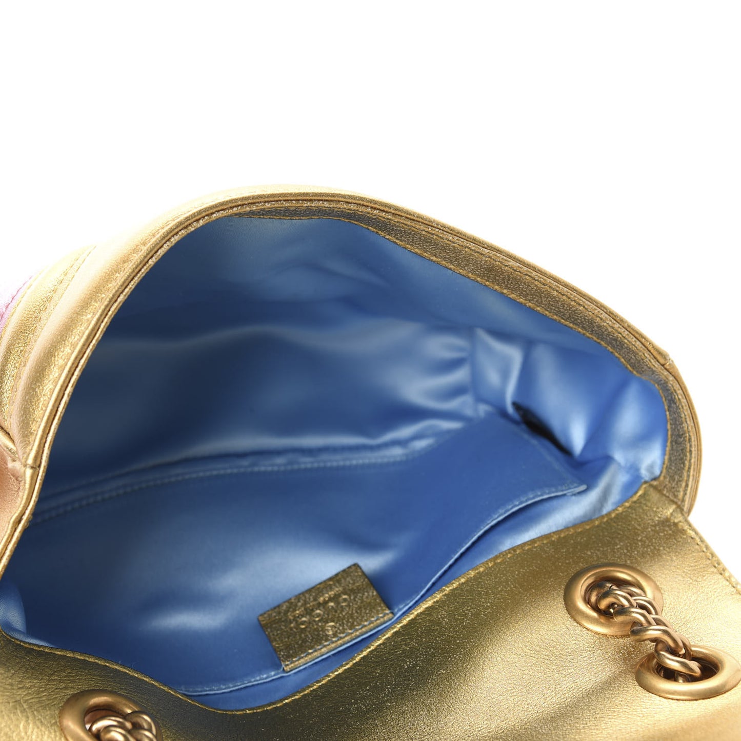 Metallic Calfskin Matelasse Mini GG Marmont Shoulder Bag Gold Pink