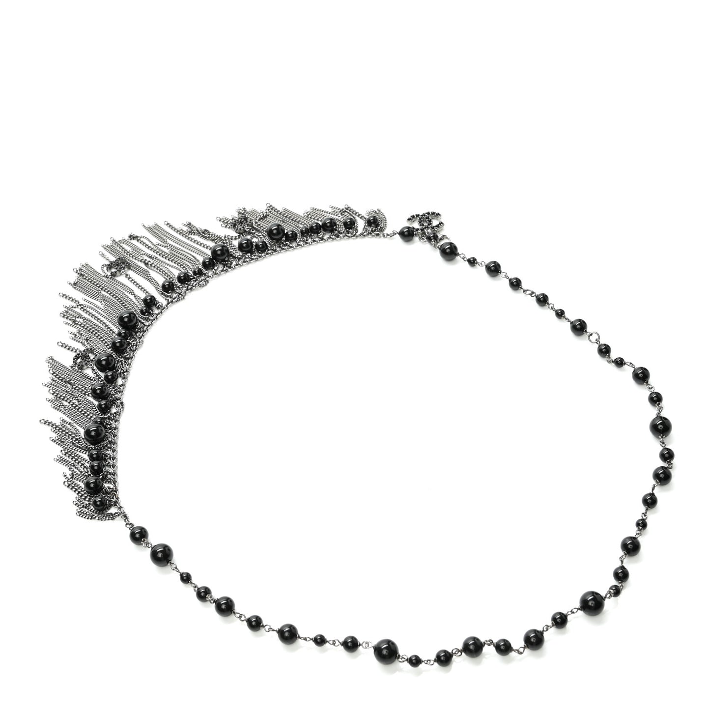 Metal Fringe Beaded Crystal CC Belt Black Ruthenium