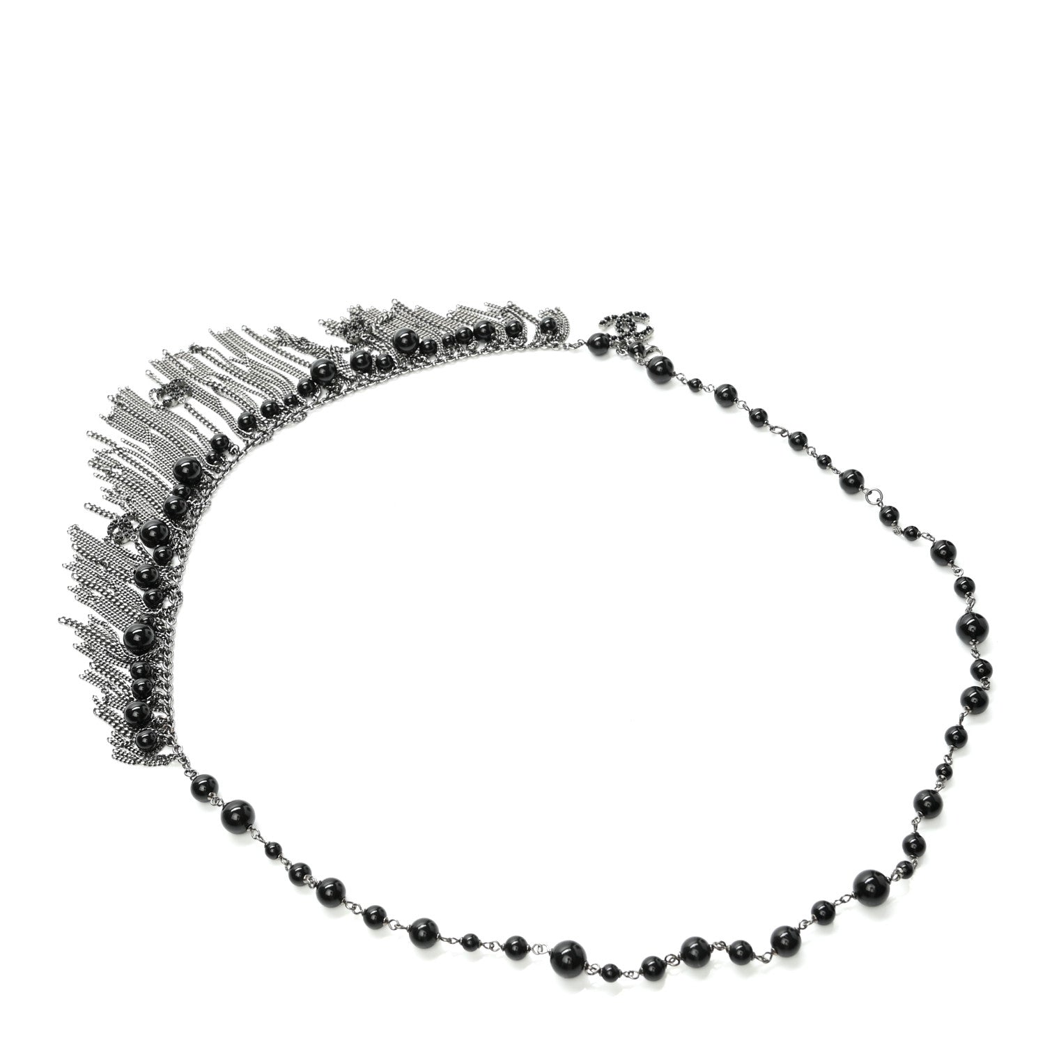 Chanel Metal Fringe Beaded Crystal CC Belt Black Ruthenium 2 of 4
