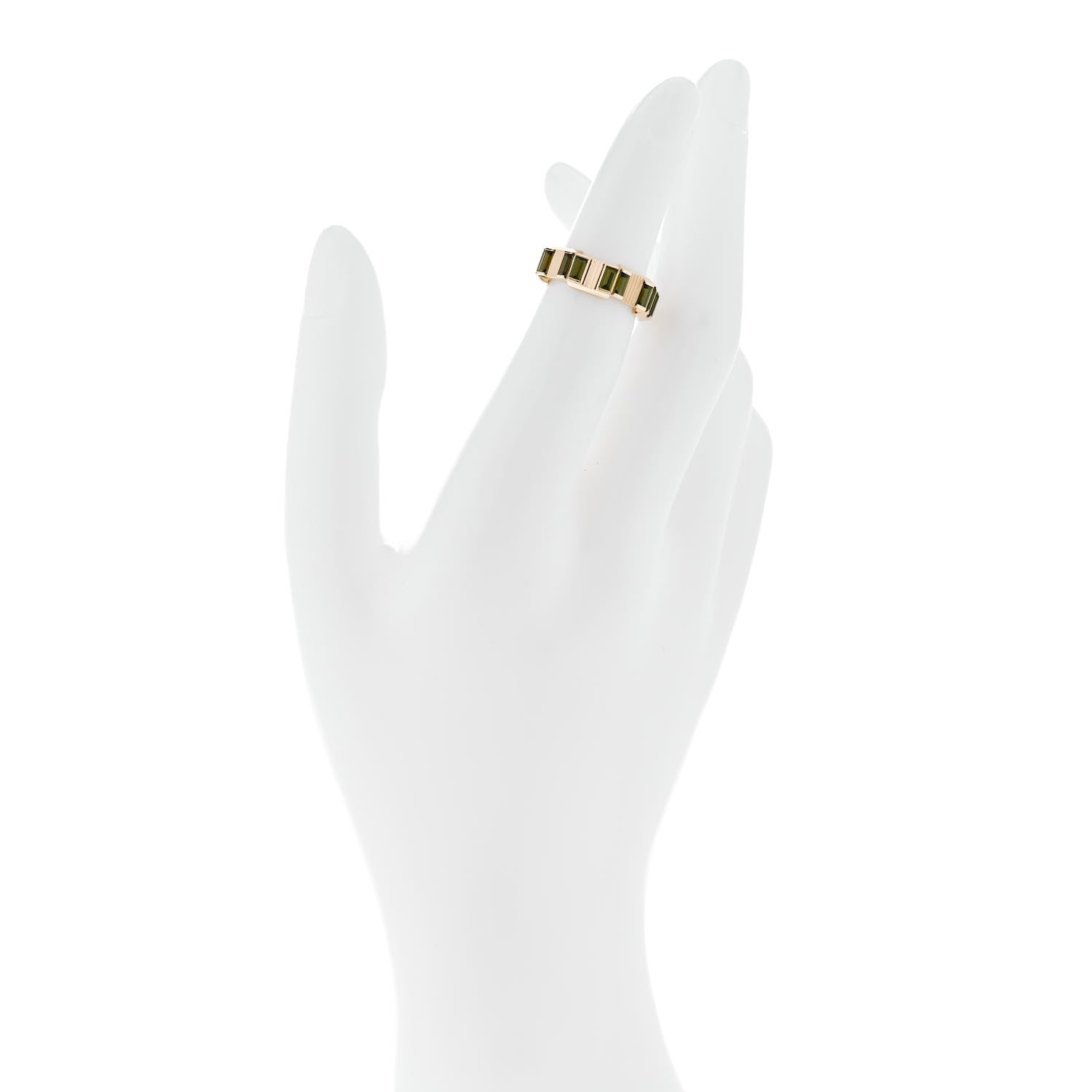 Gucci 18K Yellow Gold Green Tourmaline 7mm Link to Love Ring 47 4.25 2 of 5