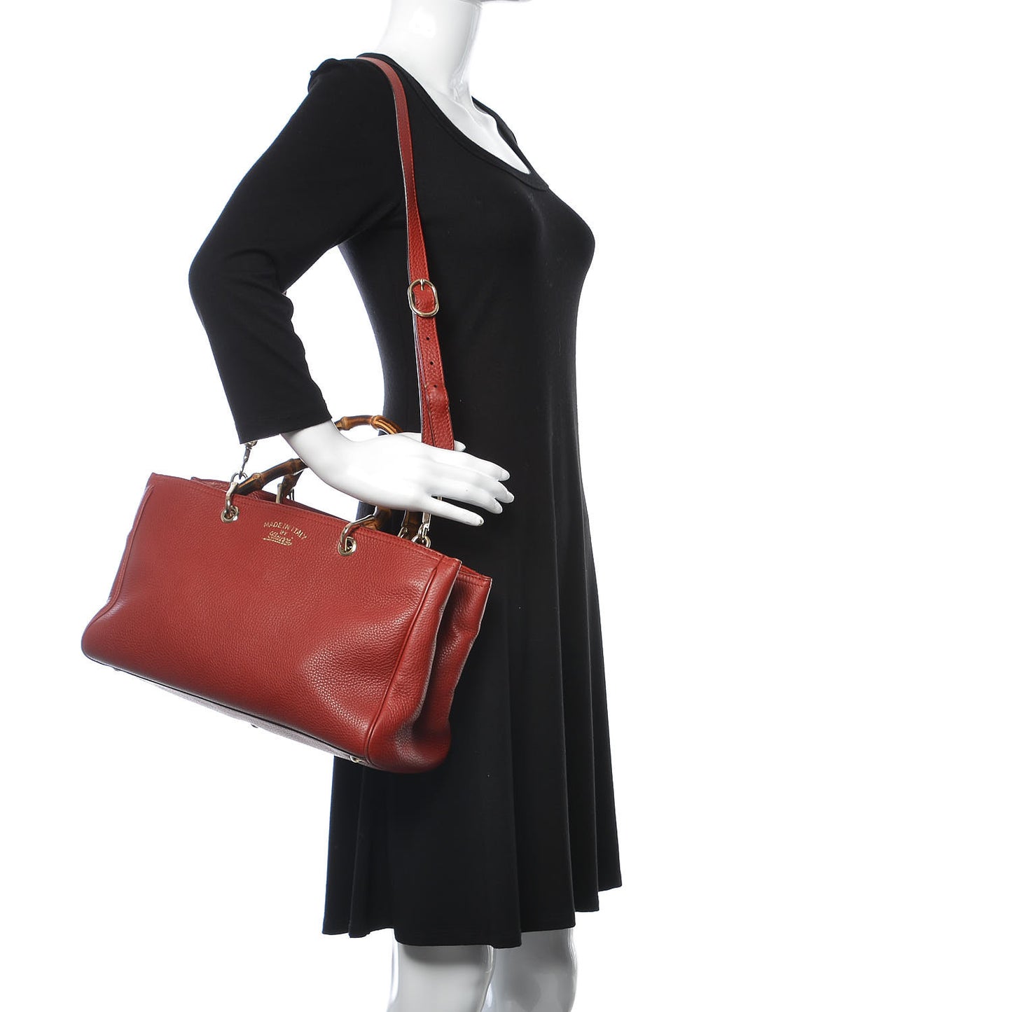 Pebbled Calfskin Medium Bamboo Shopper Tote Red
