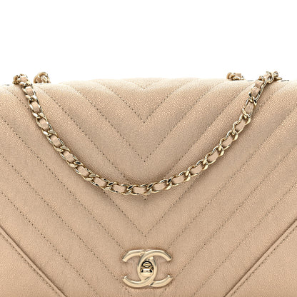 Chanel Metallic Caviar Chevron Quilted Medium Statement Flap Beige 8 of 11