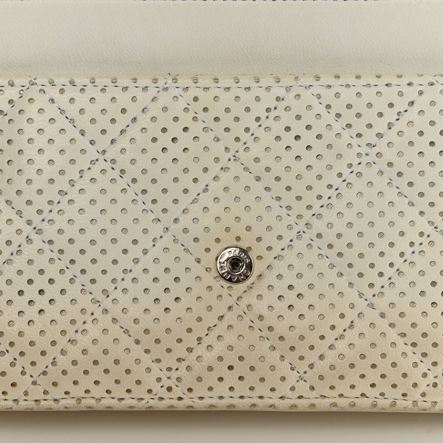 Perforated Lambskin Quilted Wallet On Chain WOC Beige