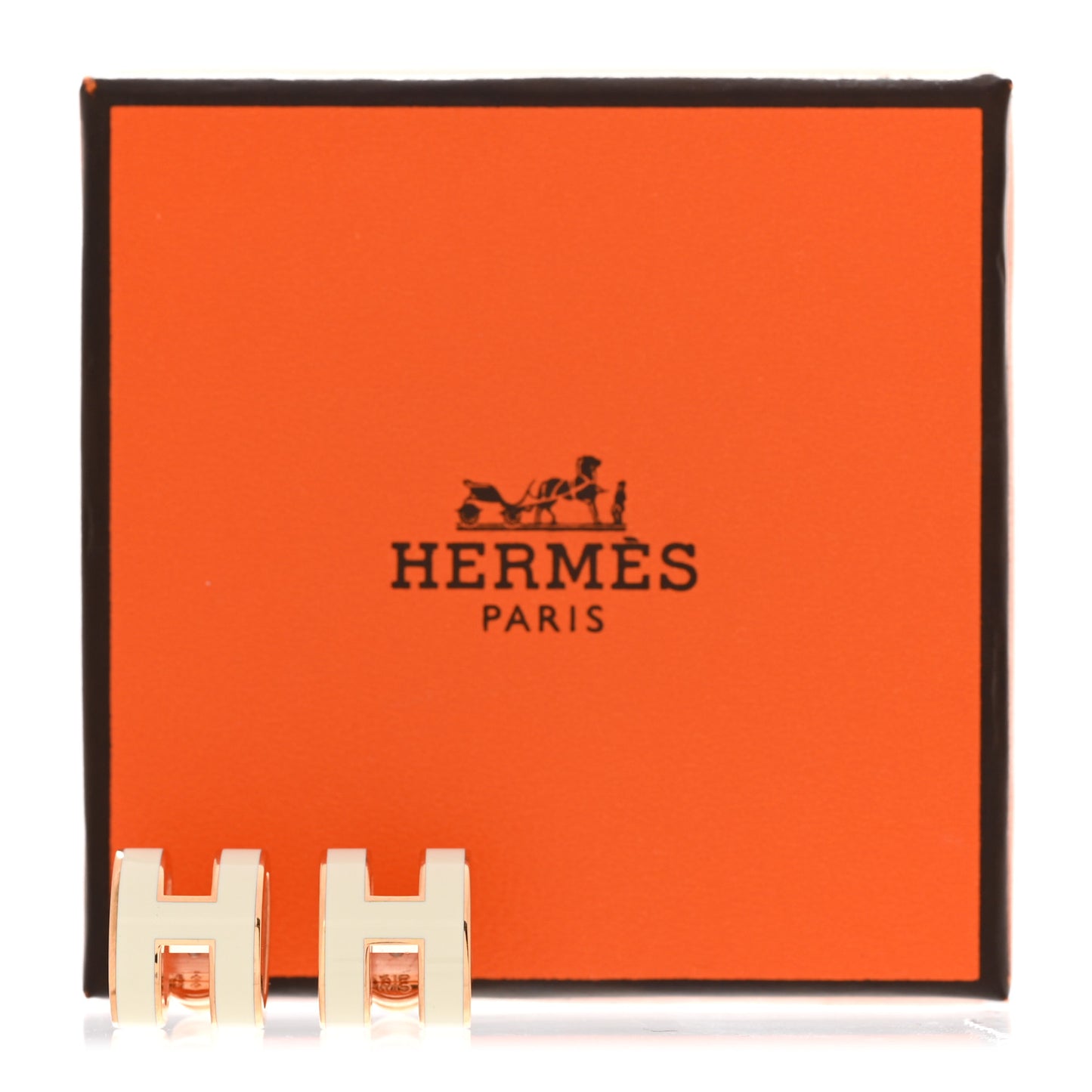 Rose Gold Lacquered Mini Pop H Earrings White