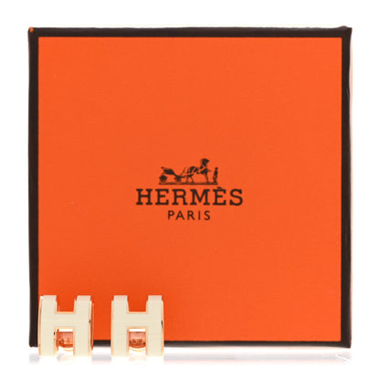 Hermes Rose Gold Lacquered Mini Pop H Earrings White 6 of 6