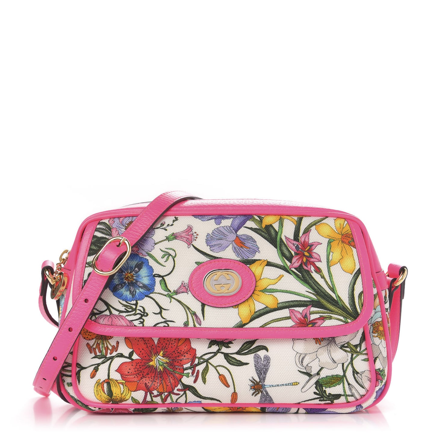 Canvas Flora Floral Shoulder Bag White Fuchsia Fluo