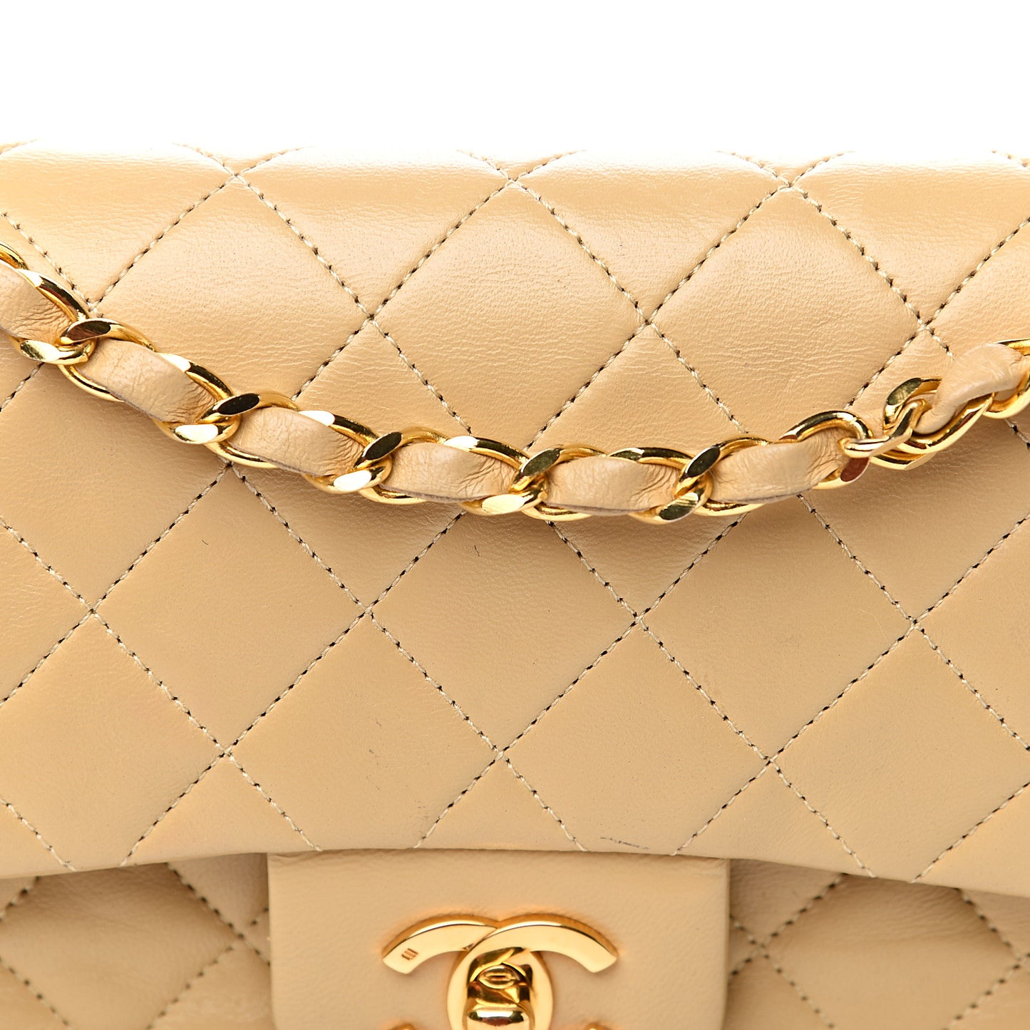 Lambskin Quilted Small Double Flap Beige