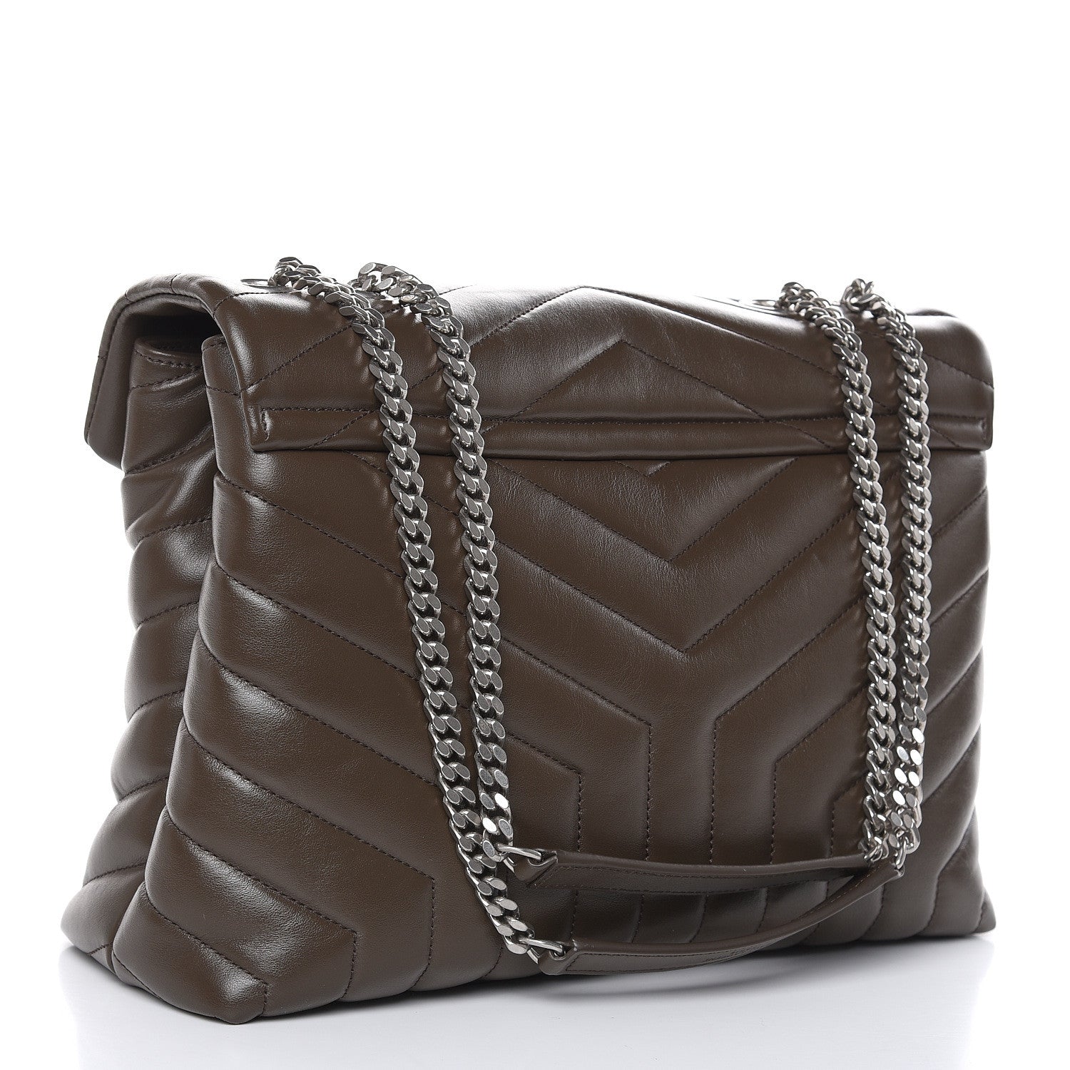 Saint Laurent Calfskin Y Quilted Monogram Medium Loulou Chain Satchel Kaki Fonce 3 of 10