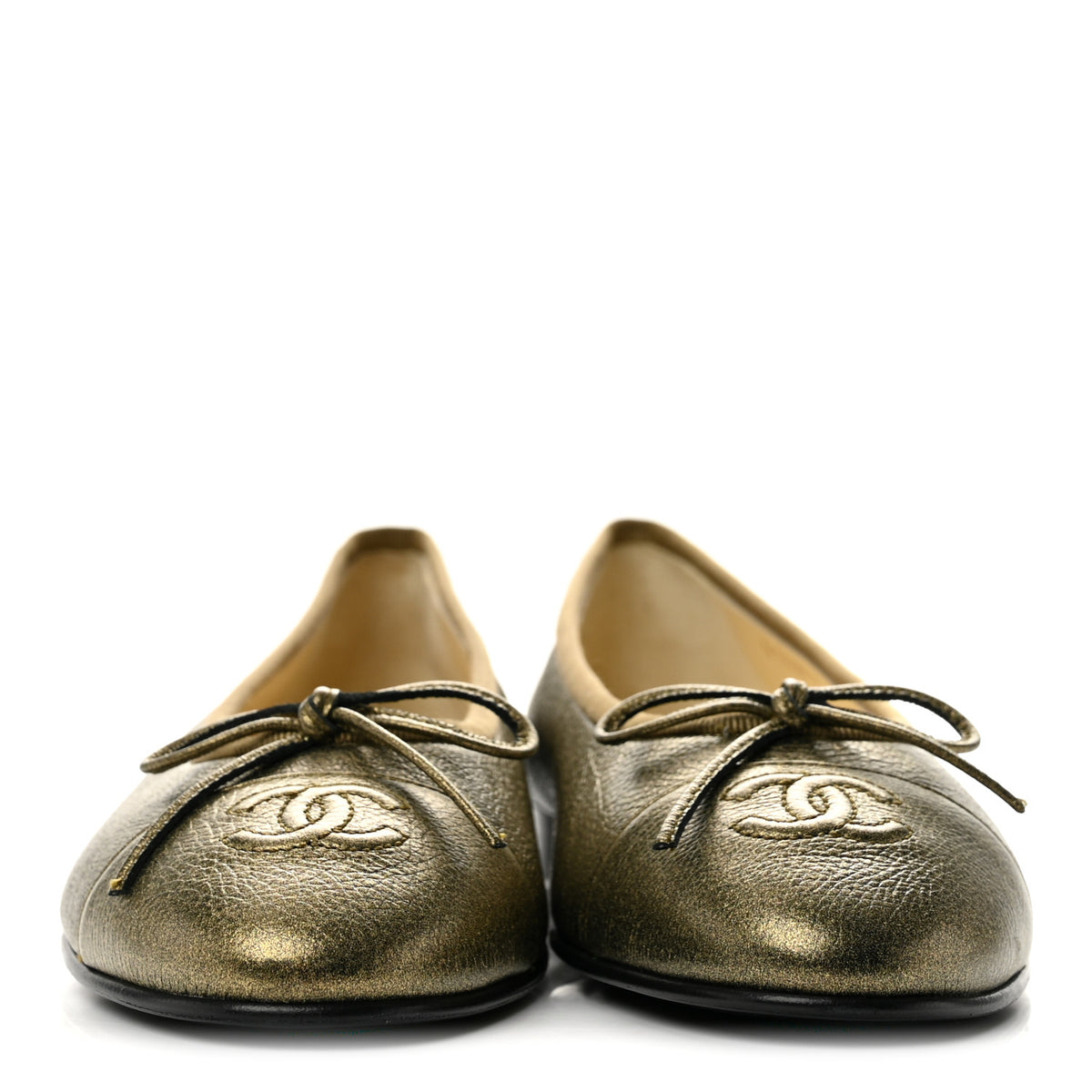 Chanel Metallic Calfskin Cap Toe CC Ballerina Flats 36.5 Gold 3 of 10