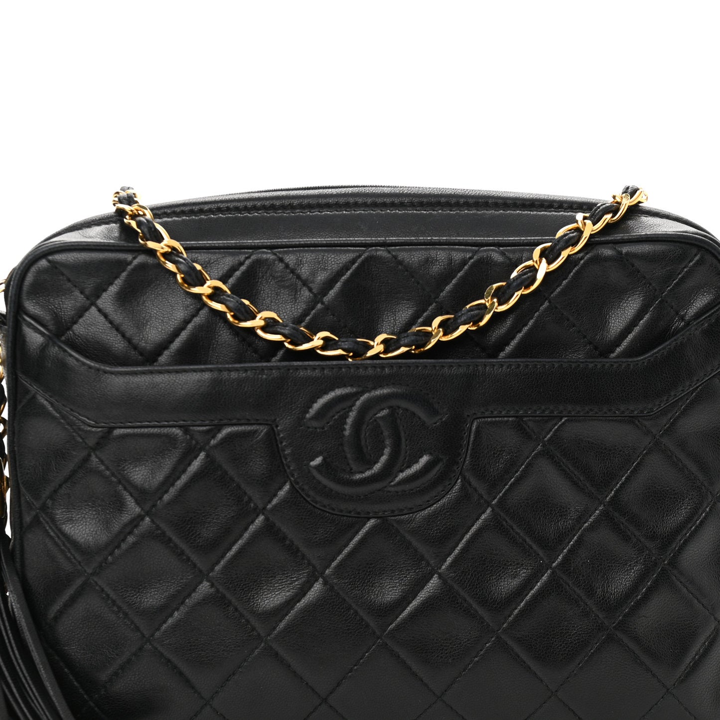 Lambskin Quilted CC Tassel Camera Case Black