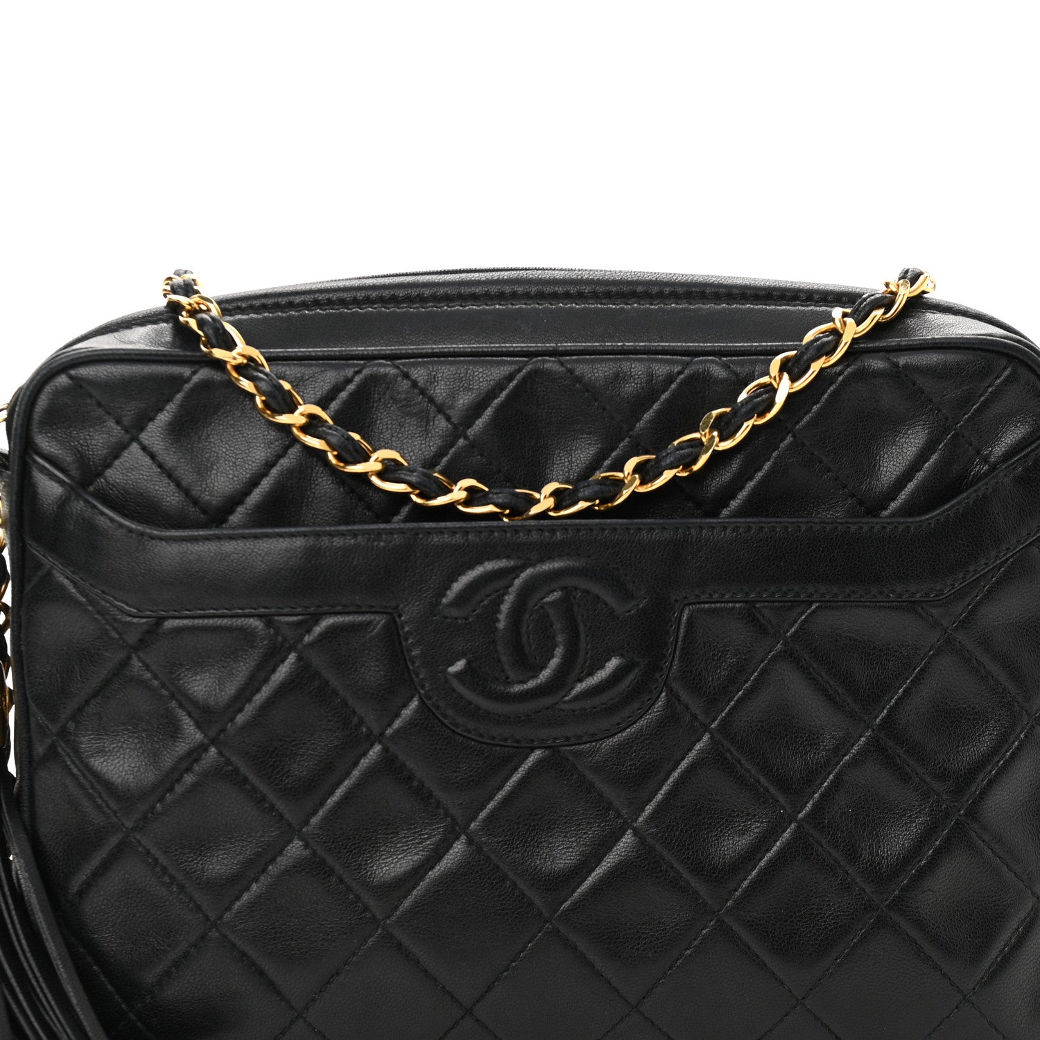 Chanel Lambskin Quilted CC Tassel Camera Case Black 9 of 11