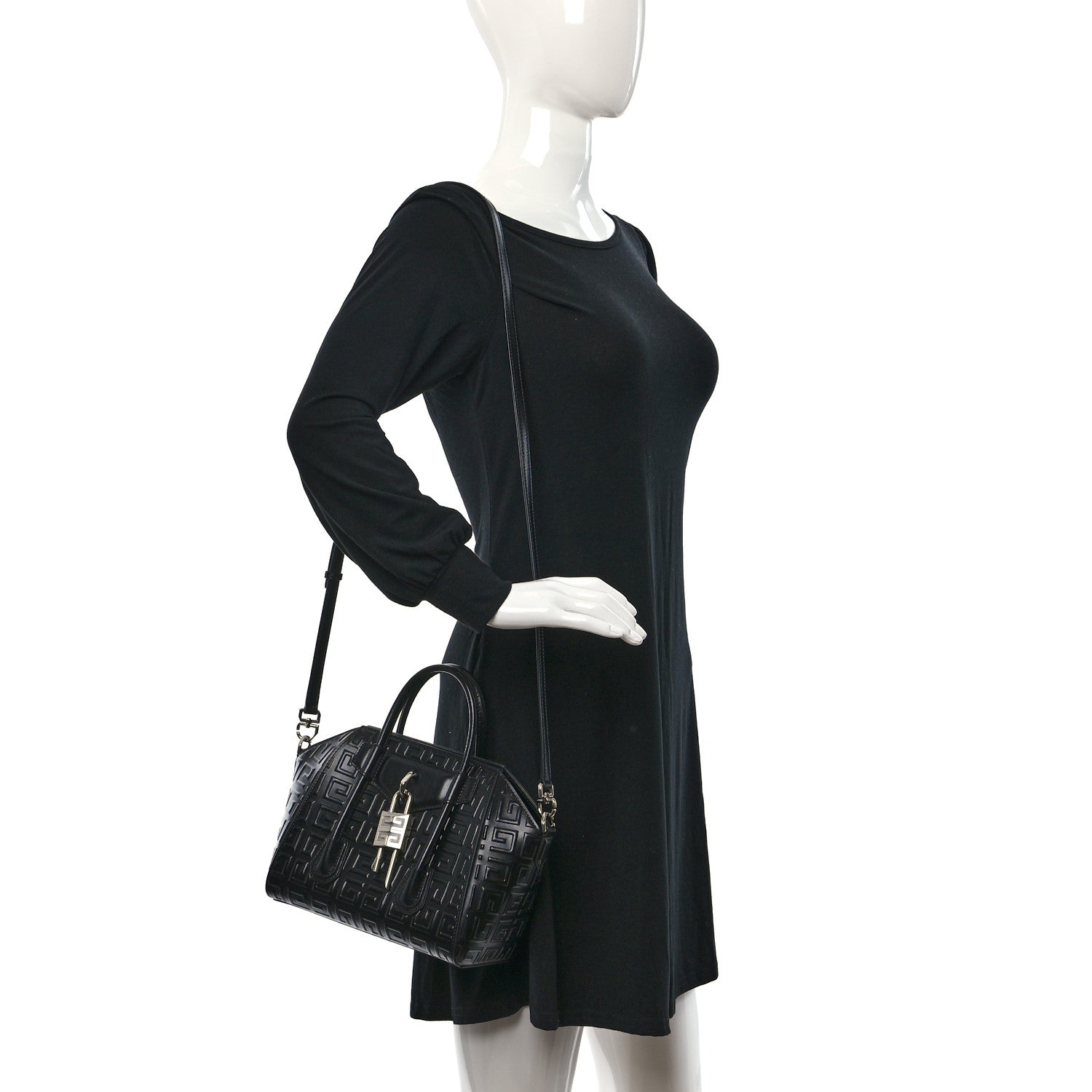 Givenchy Calfskin Logo Embossed Mini Lock Antigona Shoulder Bag Black 2 of 8