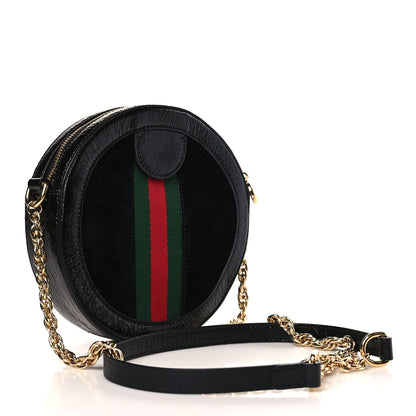 Gucci Suede Patent Web Mini Ophidia Round Shoulder Bag Black 3 of 9