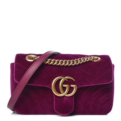 Gucci Velvet Matelasse Mini GG Marmont Shoulder Bag Fuchsia Violet Cyclamen 1 of 10