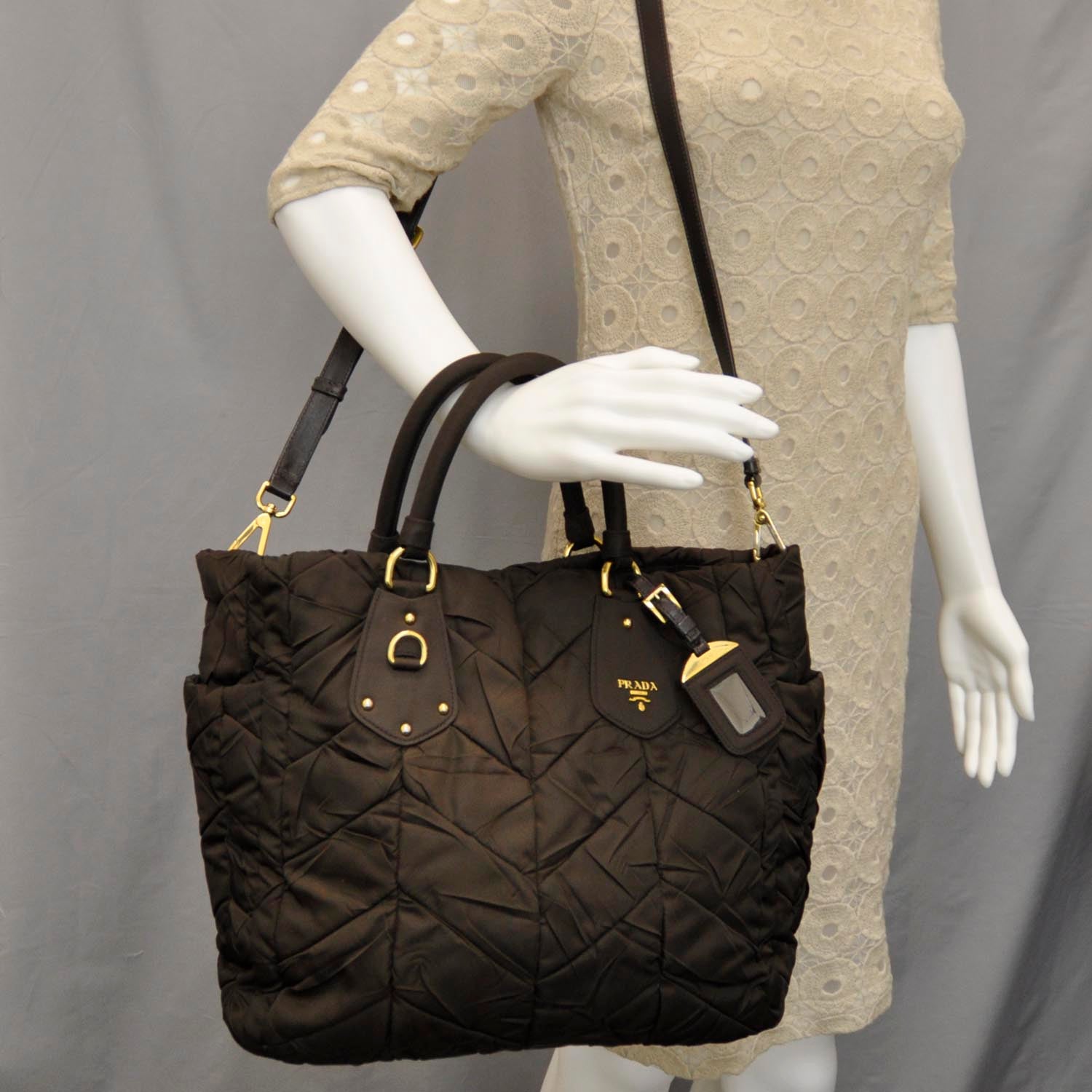 Prada Tessuto Nylon Chevron Quilted Tote Ebano 2 of 8