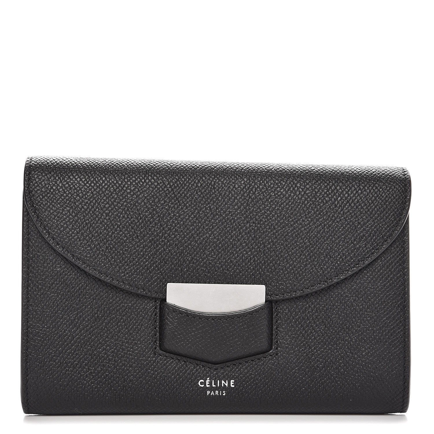 Celine Grained Calfskin Medium Trotteur Multifunction Flap Wallet Black 1 of 6