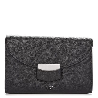 Celine Grained Calfskin Medium Trotteur Multifunction Flap Wallet Black 1 of 6