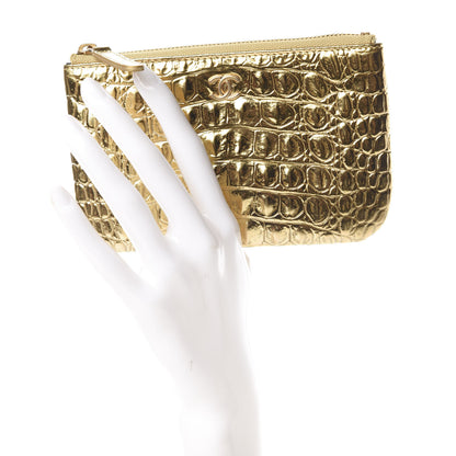 Chanel Metallic Calfskin Crocodile Embossed Cocodile Cosmetic Case Gold 2 of 8