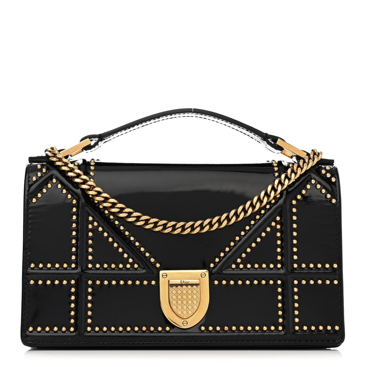 Patent Studded Diorama Flap Bag Black