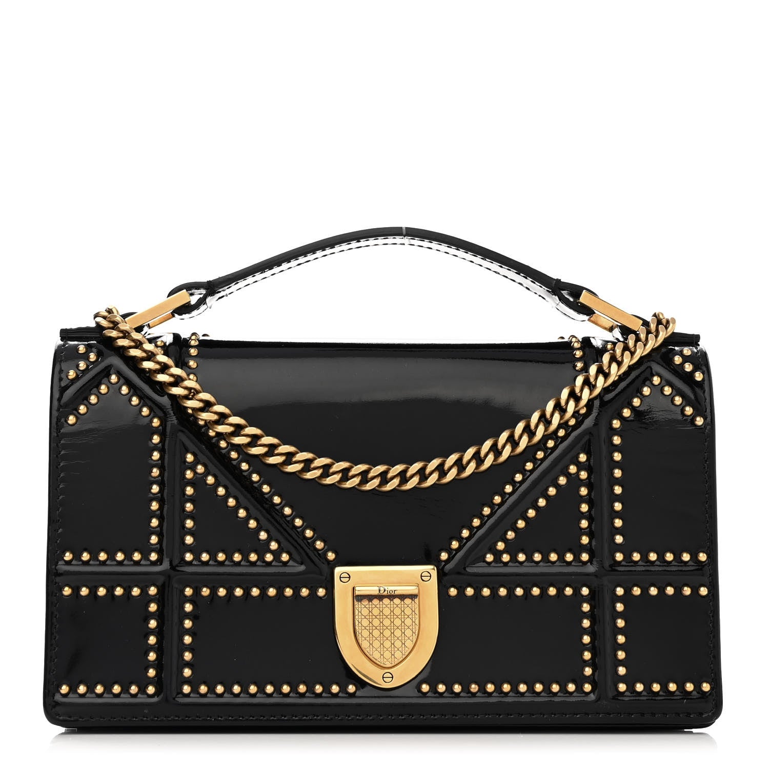 Christian Dior Patent Studded Diorama Flap Bag Black 3 of 14