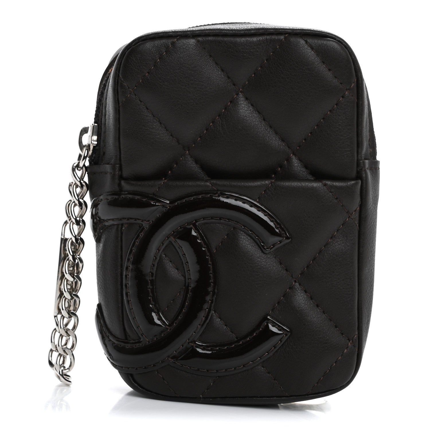 Chanel Calfskin Patent Quilted Cambon Cigarette Case Holder Brown 1 of 10