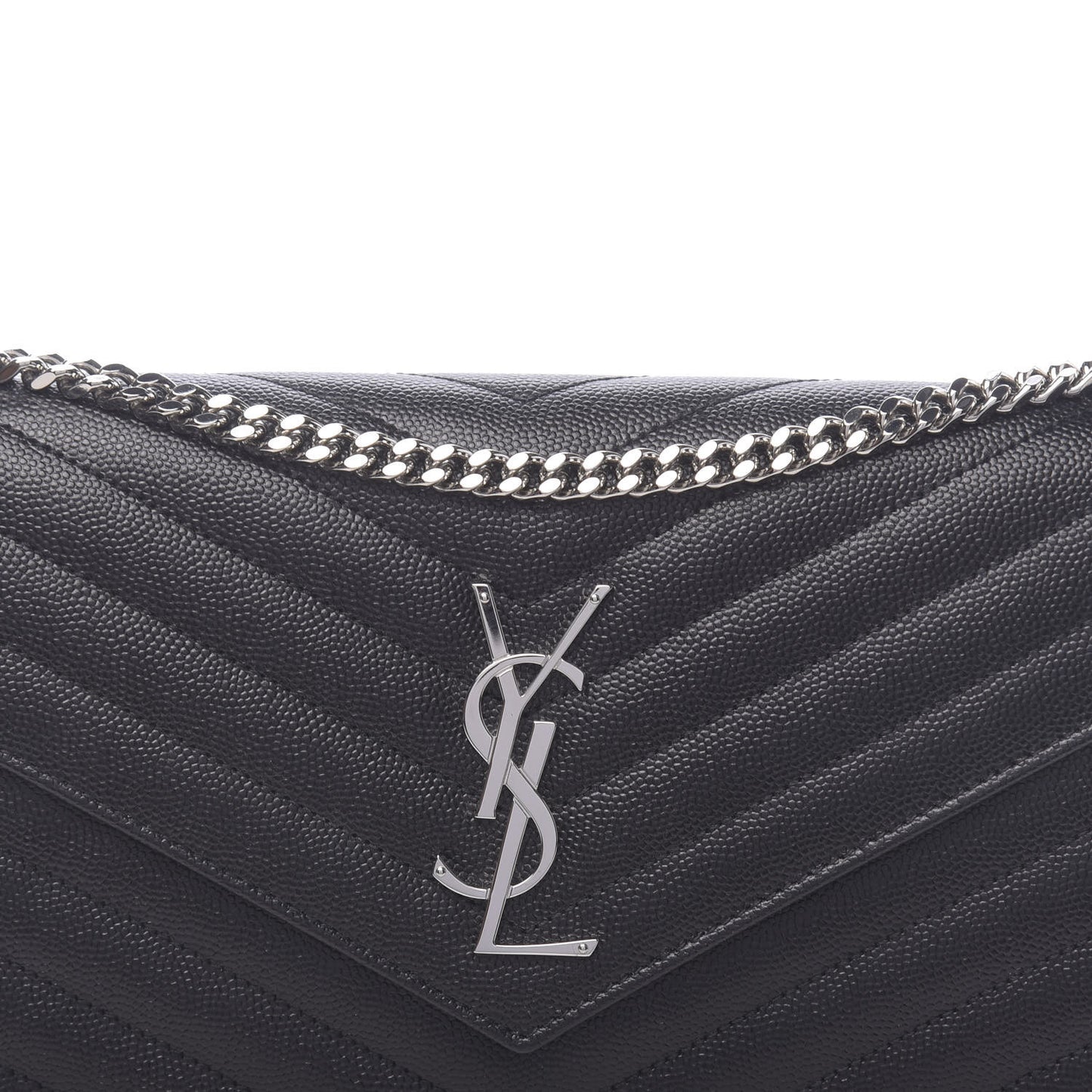 Grain De Poudre Matelasse Chevron Monogram Chain Wallet Black