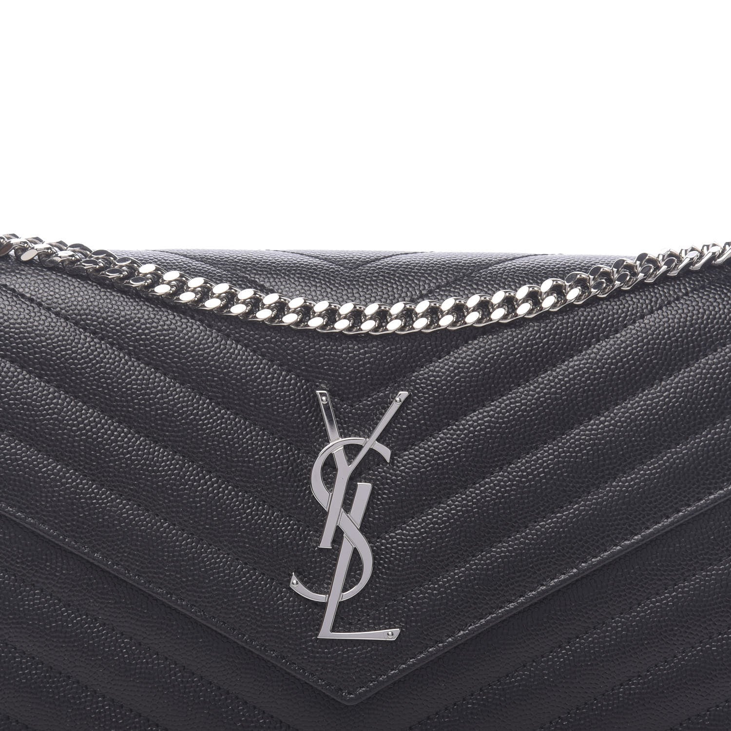 Saint Laurent Grain De Poudre Matelasse Chevron Monogram Chain Wallet Black 9 of 10
