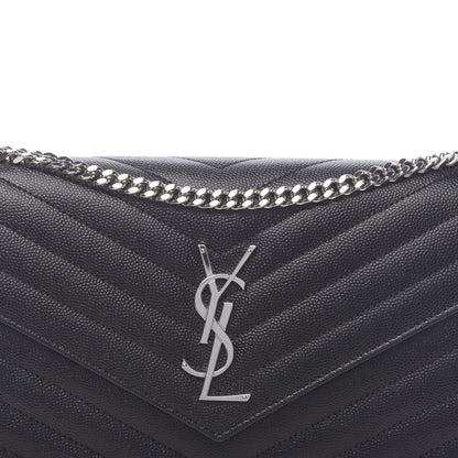 Saint Laurent Grain De Poudre Matelasse Chevron Monogram Chain Wallet Black 9 of 10