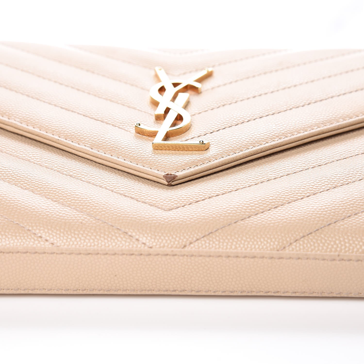 Saint Laurent Grain De Poudre Matelasse Chevron Monogram Chain Wallet Deep Beige 9 of 21