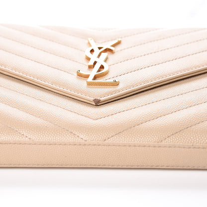 Saint Laurent Grain De Poudre Matelasse Chevron Monogram Chain Wallet Deep Beige 9 of 21