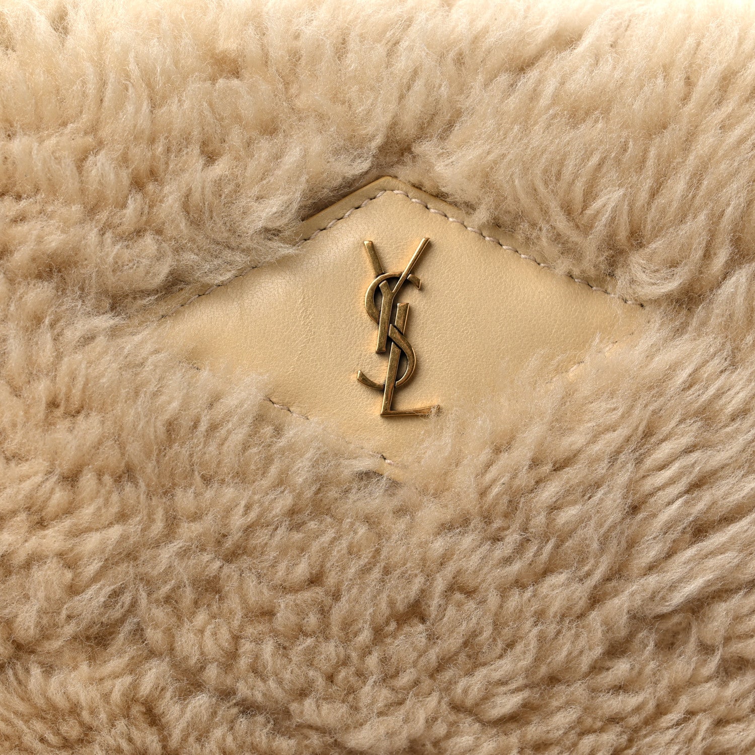 Saint Laurent Shearling Lambskin Quilted Sade Puffer Envelope Clutch Natural Beige 13 of 13