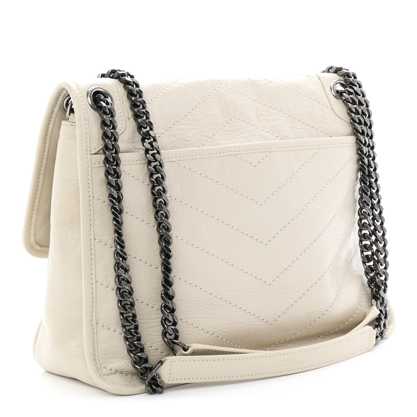 Crinkled Calfskin Matelasse Monogram Medium Niki Chain Satchel Crema Soft